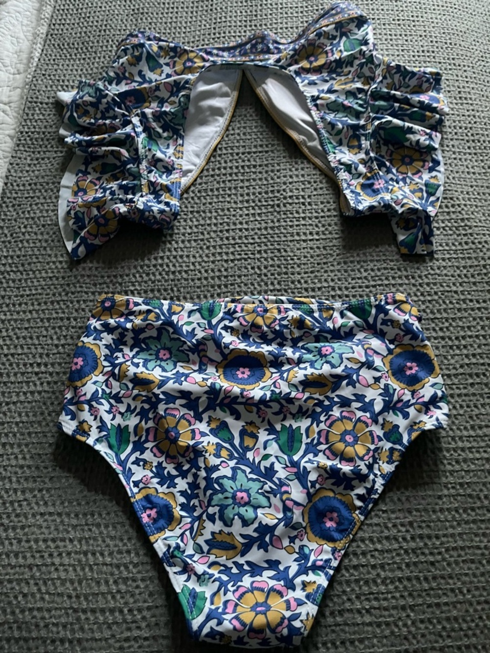 High-Waisted Floral Ruffle Bikini Set - Blue Multi - Picture 6 of 9